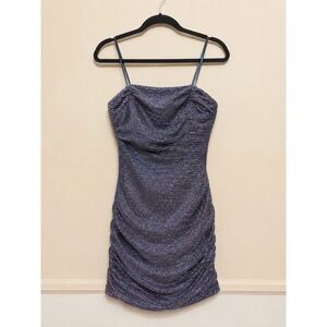 NWT Francesca's Sparkly Blue Purple Ruched Strapless Bodycon Mini Dress Size L